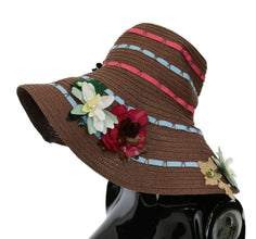 Brown Knitted Straw Floral Hat Dolce & Gabbana