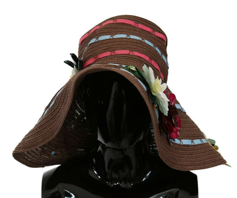 Brown Knitted Straw Floral Hat Dolce & Gabbana