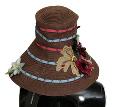 Brown Knitted Straw Floral Hat Dolce & Gabbana