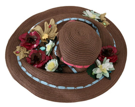 Brown Knitted Straw Floral Hat Dolce & Gabbana