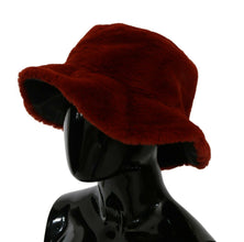 Red Bordeaux Fur Wide Brim Bucket  Hat Dolce & Gabbana