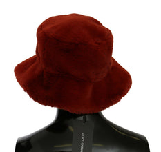 Red Bordeaux Fur Wide Brim Bucket  Hat Dolce & Gabbana