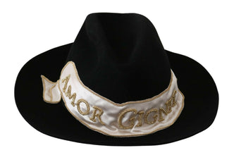 Black Lapin Amor Gignit Wide Brim Panama Hat Dolce & Gabbana