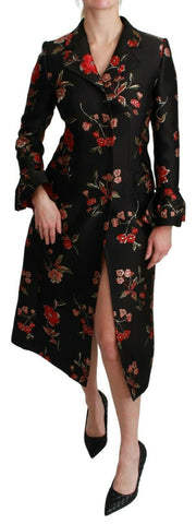 Black Floral Embroidered Jacket Coat Dolce & Gabbana