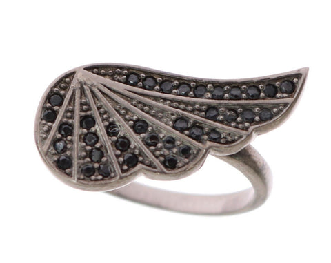 Silver Womens Black CZ Rhodium 925 Ring Nialaya