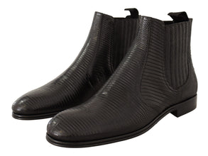 Black Leather Lizard Skin Ankle Boots Dolce & Gabbana