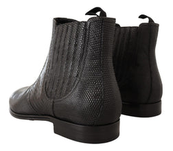 Black Leather Lizard Skin Ankle Boots Dolce & Gabbana
