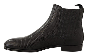Black Leather Lizard Skin Ankle Boots Dolce & Gabbana