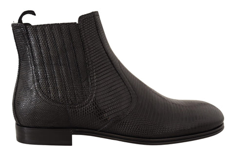 Black Leather Lizard Skin Ankle Boots Dolce & Gabbana