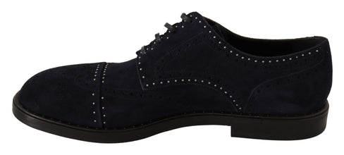Blue Suede Leather Derby Studded Shoes Dolce & Gabbana