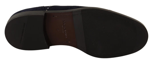 Blue Suede Leather Derby Studded Shoes Dolce & Gabbana