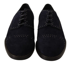 Blue Suede Leather Derby Studded Shoes Dolce & Gabbana