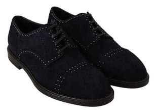 Blue Suede Leather Derby Studded Shoes Dolce & Gabbana