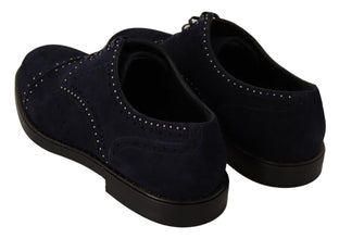 Blue Suede Leather Derby Studded Shoes Dolce & Gabbana