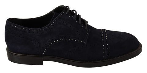 Blue Suede Leather Derby Studded Shoes Dolce & Gabbana