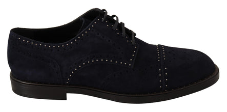 Blue Suede Leather Derby Studded Shoes Dolce & Gabbana