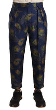 Blue Peacock Print Tapered Trousers Silk Pants Dolce & Gabbana