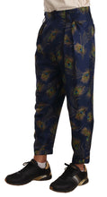 Blue Peacock Print Tapered Trousers Silk Pants Dolce & Gabbana