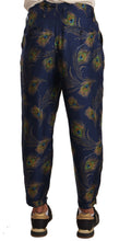 Blue Peacock Print Tapered Trousers Silk Pants Dolce & Gabbana