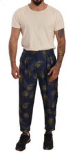 Blue Peacock Print Tapered Trousers Silk Pants Dolce & Gabbana
