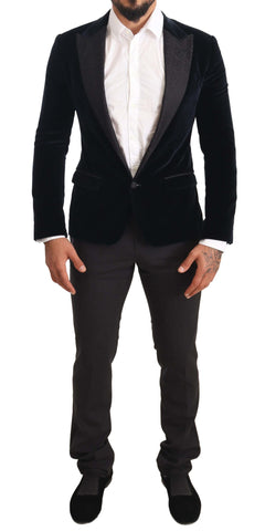 Blue Velvet Cotton Slim Fit Smoking Suit Dolce & Gabbana