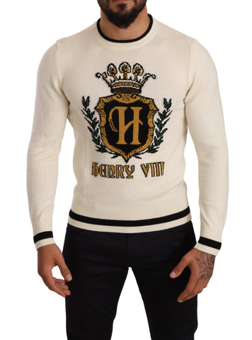 White Heraldic Cashmere Pullover Sweater Dolce & Gabbana