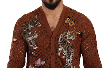 Brown Leopard Butterfly Cardigan Sweater Dolce & Gabbana
