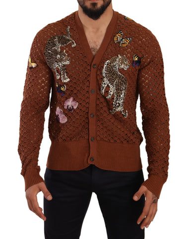 Brown Leopard Butterfly Cardigan Sweater Dolce & Gabbana