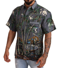 Gray Linen Tropical Print Collared Shirt Dolce & Gabbana