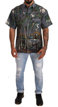 Gray Linen Tropical Print Collared Shirt Dolce & Gabbana