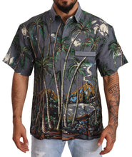 Gray Linen Tropical Print Collared Shirt Dolce & Gabbana
