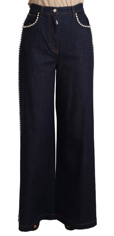 Dark Blue Crystal Embellished Flare Jeans Dolce & Gabbana
