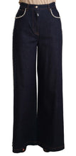 Dark Blue Crystal Embellished Flare Jeans Dolce & Gabbana