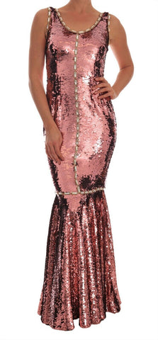 Pink Sequined Sheath Crystal Dress Gown Dolce & Gabbana