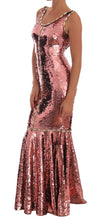 Pink Sequined Sheath Crystal Dress Gown Dolce & Gabbana