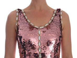 Pink Sequined Sheath Crystal Dress Gown Dolce & Gabbana