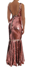Pink Sequined Sheath Crystal Dress Gown Dolce & Gabbana