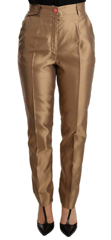 Gold Silk Tapered Trouser Metallic Pants Dolce & Gabbana