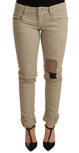 Beige Denim Cotton Bottom Slim Fit Folded Pant Acht