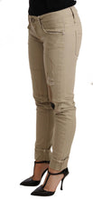 Beige Denim Cotton Bottom Slim Fit Folded Pant Acht