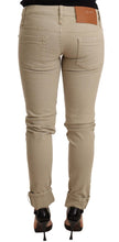 Beige Denim Cotton Bottom Slim Fit Folded Pant Acht