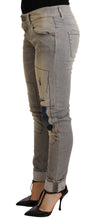 Gray Cotton Slim Fit Folded Hem Women Denim Pant Acht