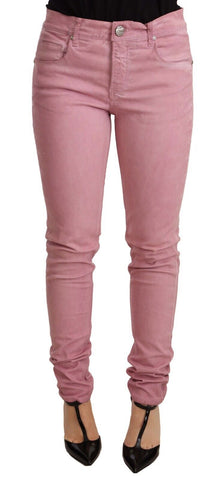 Pink Cotton Slim Fit Women Denim Skinny Pants Acht