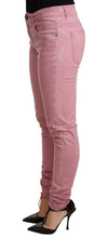 Pink Cotton Slim Fit Women Denim Skinny Pants Acht