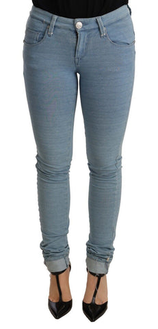 Blue Cotton Stretch Hem Slim Fit Women Denim Trouser Acht