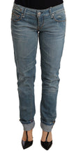 Blue Washed Cotton Folded Hem Women Trouser Acht