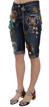 Blue Denim Mid Waist Crystal Capri Shorts Dolce & Gabbana