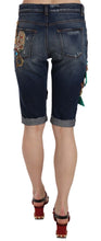 Blue Denim Mid Waist Crystal Capri Shorts Dolce & Gabbana