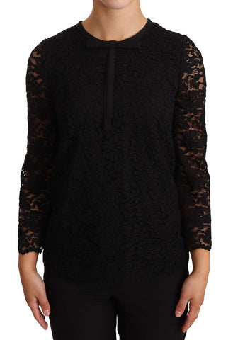 Black Floral Lace Nylon Blouse Top Dolce & Gabbana