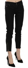 Black Mid Waist Cropped Cut Hem Denim Casual Pants John Galliano
